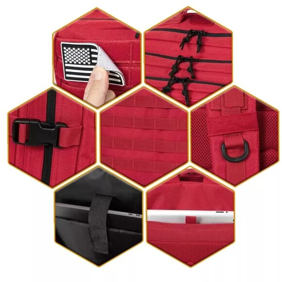 45L Tactical Backpack Red Waterproof Multi Compartment for Hiking, Camping, - Picture 2 of 6